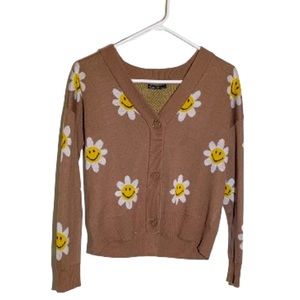 Nikkak💛 Smiley Daisy Knit Cardigan Button Up Sweater in Large
